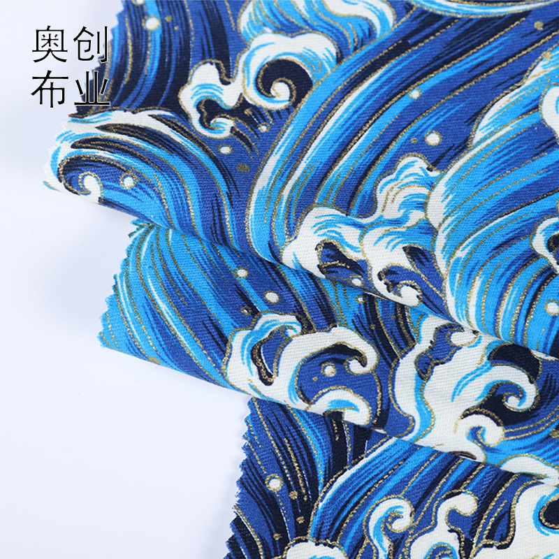 Japanese-style printed DIY fabric, gold-embossed clothing, all-cotton tablecloth, wavy imitation linen, Japanese-style gold powder fabric Specification image
