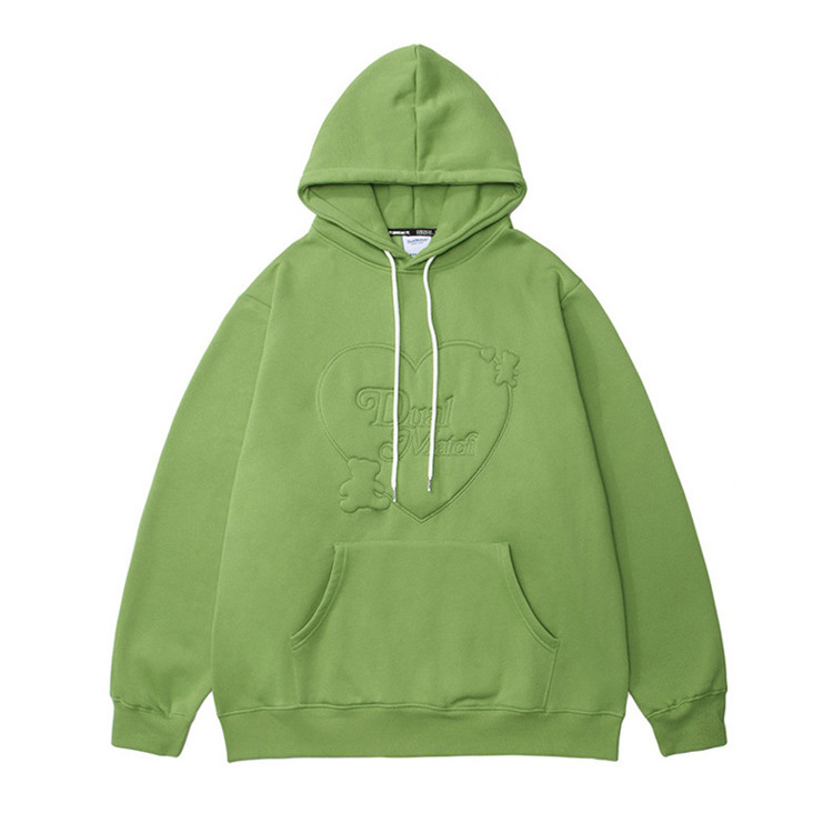 Spring and autumn Japanese-style trendy men's thickened, fleece hooded sweatshirt with 3D embossed steel stamps, loose and versatile top BF Specification image