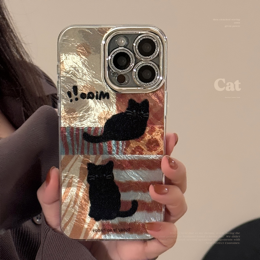 Leopard print cat phone case suitable for 17 iPhone 16pro max lens film iPhone 13 shockproof 12 retro 15