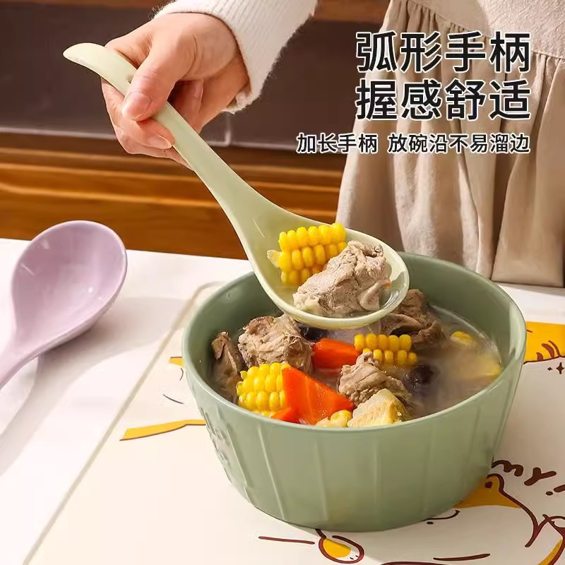 Wholesale household ceramic soup spoons, simple long-handled porridge spoons, high appearance level tableware, ins cream-colored large soup spoons Specification image