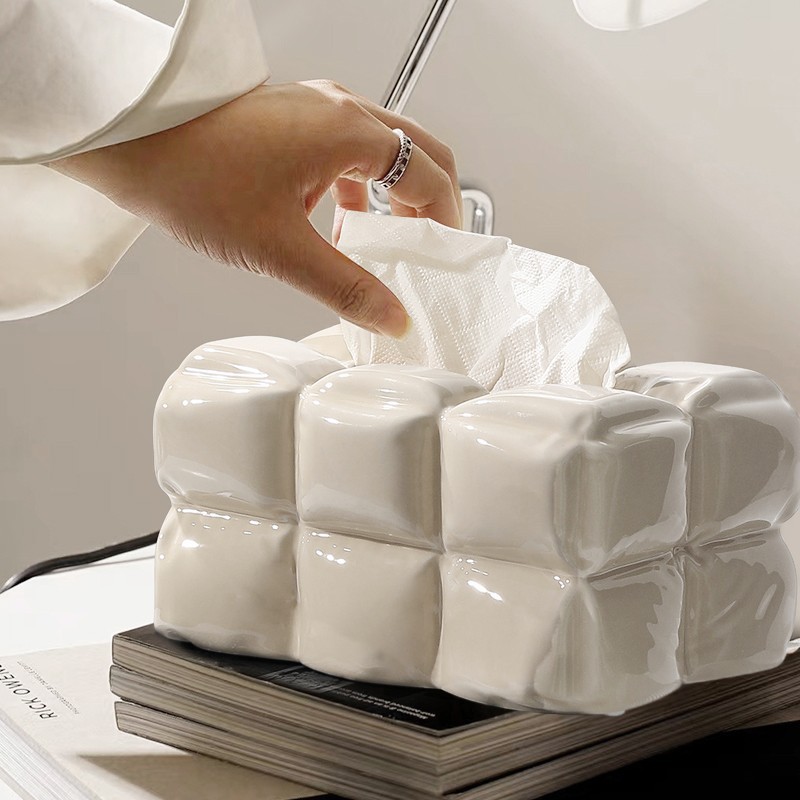 创意高级感陶瓷纸巾盒客厅高档轻奢摆件家用茶几抽纸盒餐桌装饰品