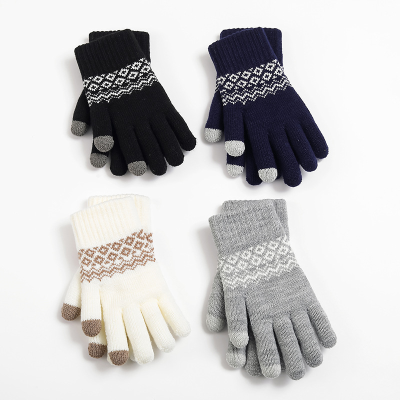 Autumn and winter warm gloves for adults, thickened and fleece knitted touch screen cold-proof wool finger gloves for women