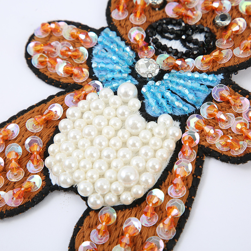 Wholesale Hand Beaded Embroidered Sequins Bear Cloth Patch Clothing Bags Diy Personality Fashion Decorative Torn Patches Specification drawing