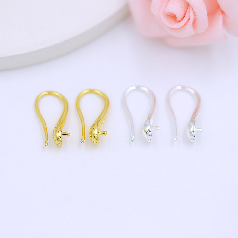 Pure copper 18k real gold color-preserving and sticky pearl high heel ear hooks diy accessory 14K gold-plated soup spoon ear hooks Specification image