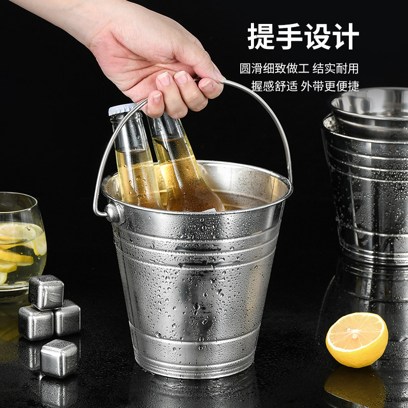 Thickened stainless steel ice bucket, ice granule bucket, KTV and bar ice cube bucket, single-layer double-eared tiger-head red wine, beer and champagne bucket Application Scenario
