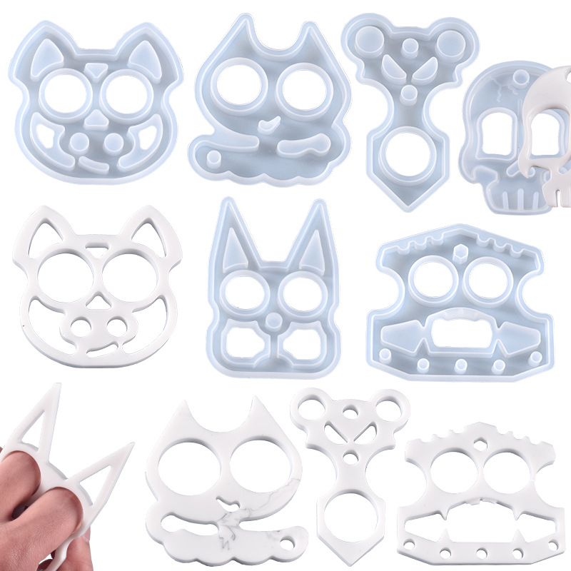diy crystal resin resin fist buckle molds, multiple animal cartoon DIY defense and self-defense fist buckle silicone molds