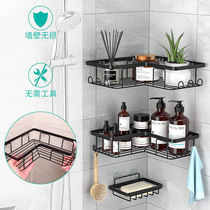 Perforation-free stainless steel bathroom triangle shelf Soap shelf with hooks Kitchen corner storage shelf Bathroom shelf