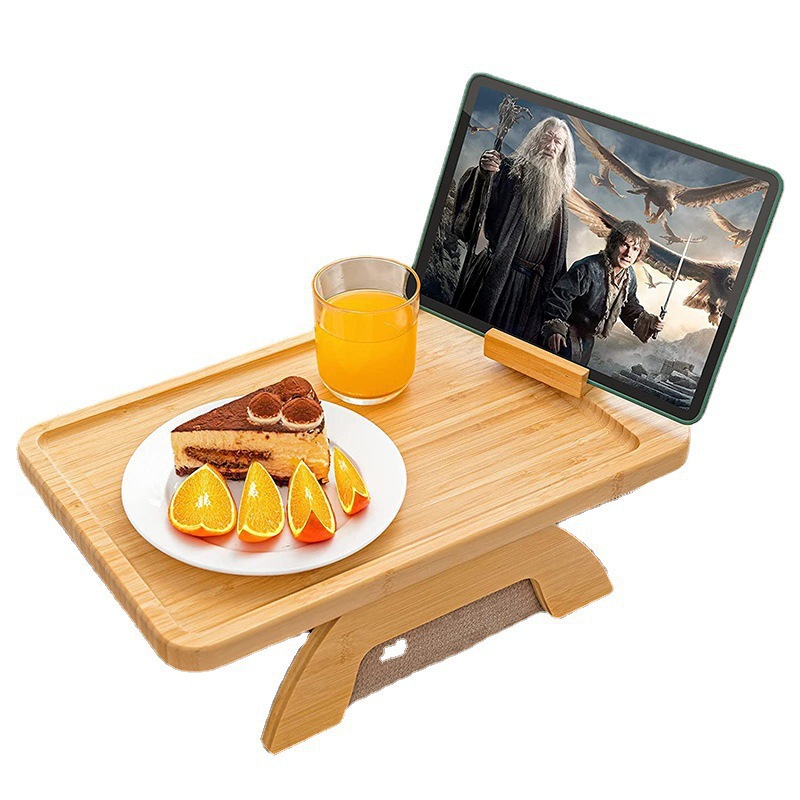 Wooden lazy sofa tray food inventory, heart-shaped rotating tray with mobile phone and tablet stand, wooden foldable tray Specification image