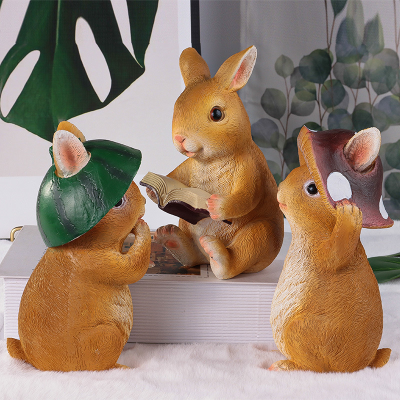 户外花园复活节看书兔子园艺动物装饰品创意树脂仿真动物雕塑摆件图