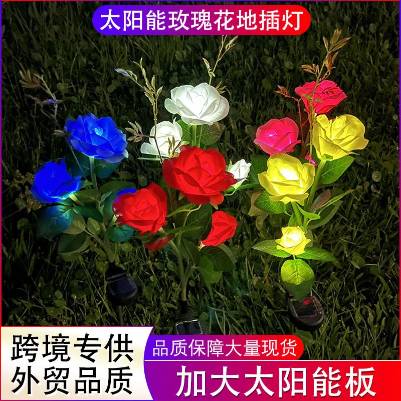 Cross-Border Led Simulation Rose Solar Lamp Garden Garden Outdoor Waterproof Lawn Decorative Landscape Lights