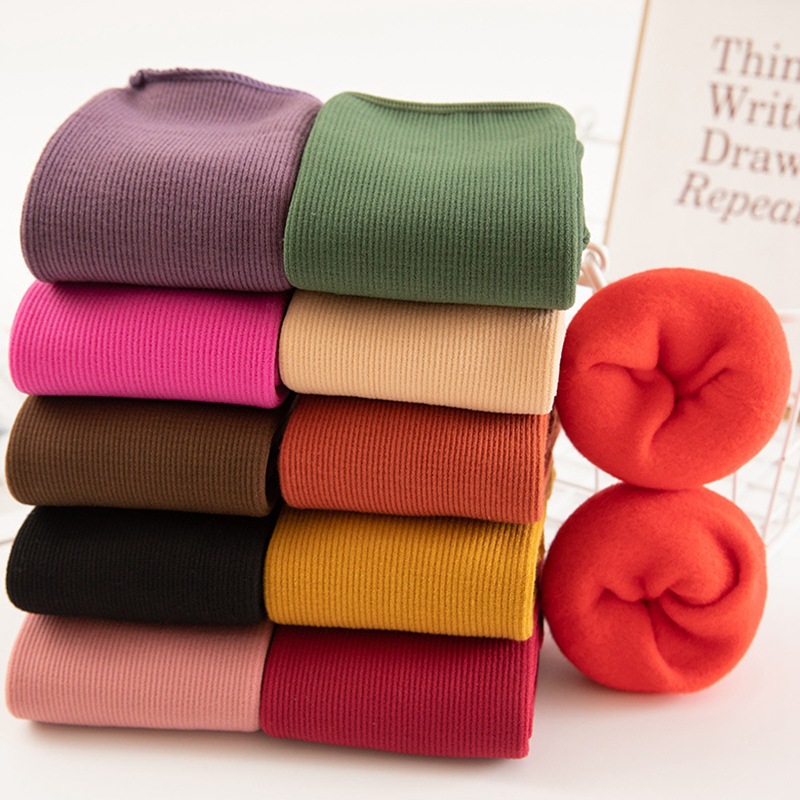 Sock stall, one-piece consignment service, women's autumn and winter new snow socks, medium long stockings with fleece and thickened warmth floor socks, adult cashmere vertical stripes details Picture