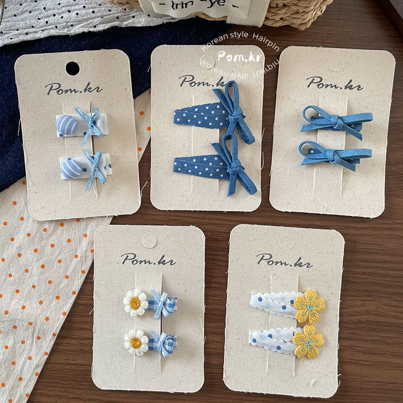 New Korean-style denim bow hair clips for girls, side bangs clips for girls, and fabric children's matching hair clips details Picture