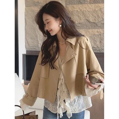 Khaki Trench Coat Short Coat Women 2024 Spring And Autumn New Design Small Loose With Retro Top Tide