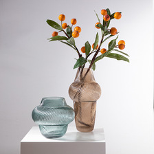 斜纹玻璃花瓶素雅彩色花器插花装饰品简约创意水养鲜花器现代摆件