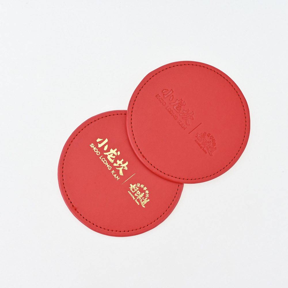Creative round leather coasters manufacturer wholesale placemats that can be printed with logos fashionable pu heat insulation pads details Picture