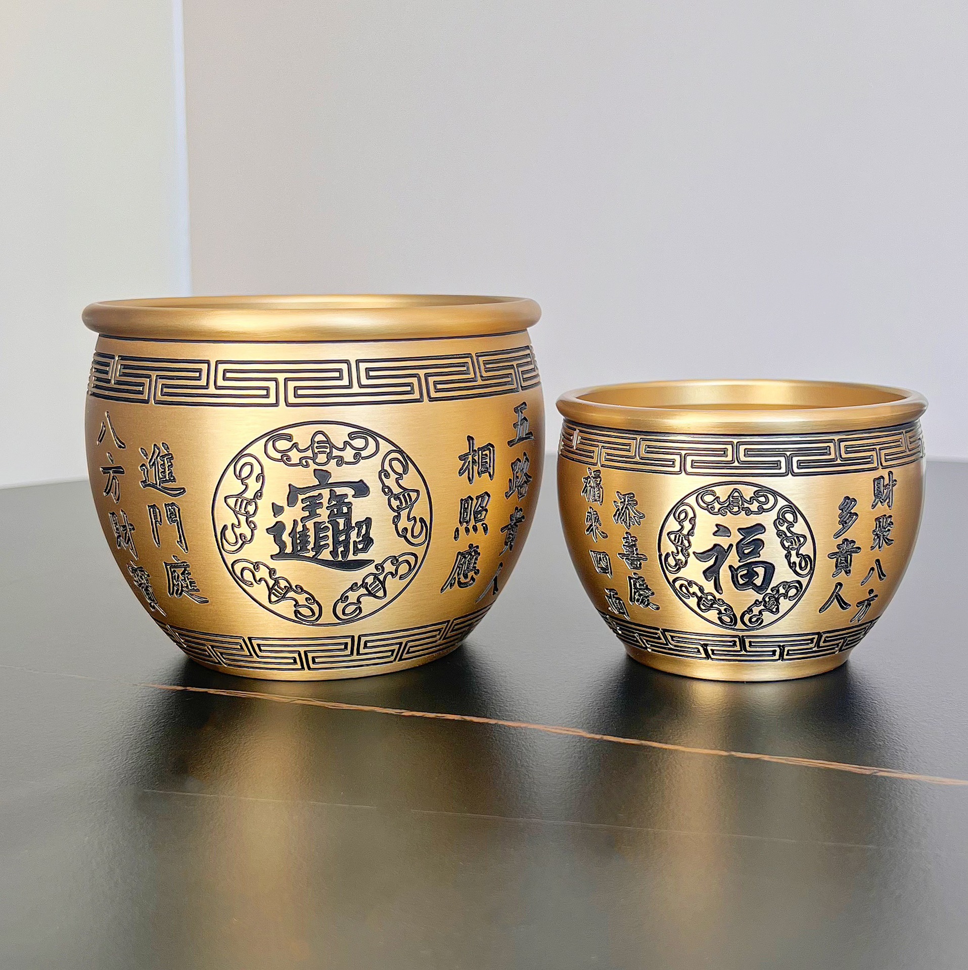 Baifu Jar Eight Treasure Jar Brass Corpote Tea And Rice Jar Study To Wish Longevity Moving Office Eight To Money Specification drawing