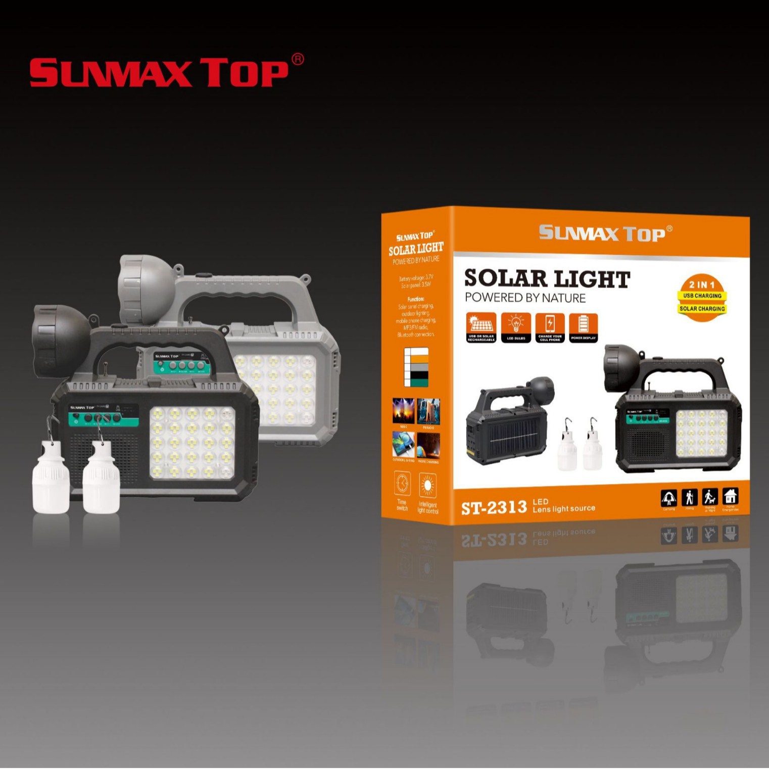 Foreign trade radio Bluetooth emergency radio lighting 5V charging portable Solar speakers Specification image