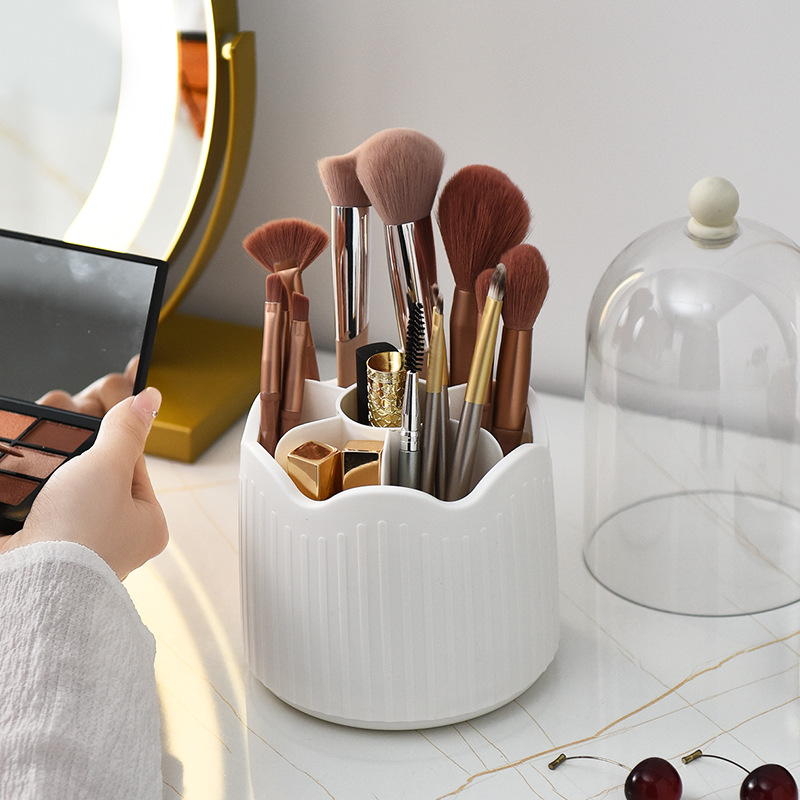 Rotating Makeup Brush Organizer Loose Powder Dust Powder Organizer Eyeshadow Brush Bucket Desktop Eyebrow Pencil Brush Holder
