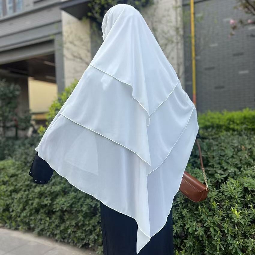 In 2025, Amazon Cross-border Middle East Dubai Muslim headscarf, three-layer solid color chiffon headscarf, Arab shawl abaya, new best-selling adjustable headscarf Specification image