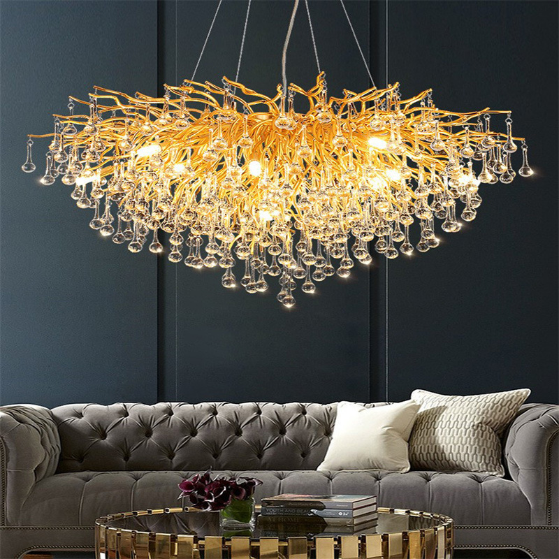 Post-Modern Golden Glass Chandelier Light Luxury Simple Aluminum Lighting Villa Restaurant Living Room Light Hotel Project Lighting details Picture