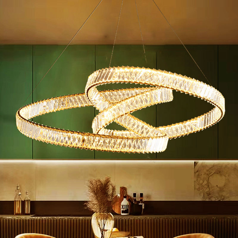 Creative designer's living room crystal chandelier, light luxury modern hall main light, grand circular dining room bedroom lighting