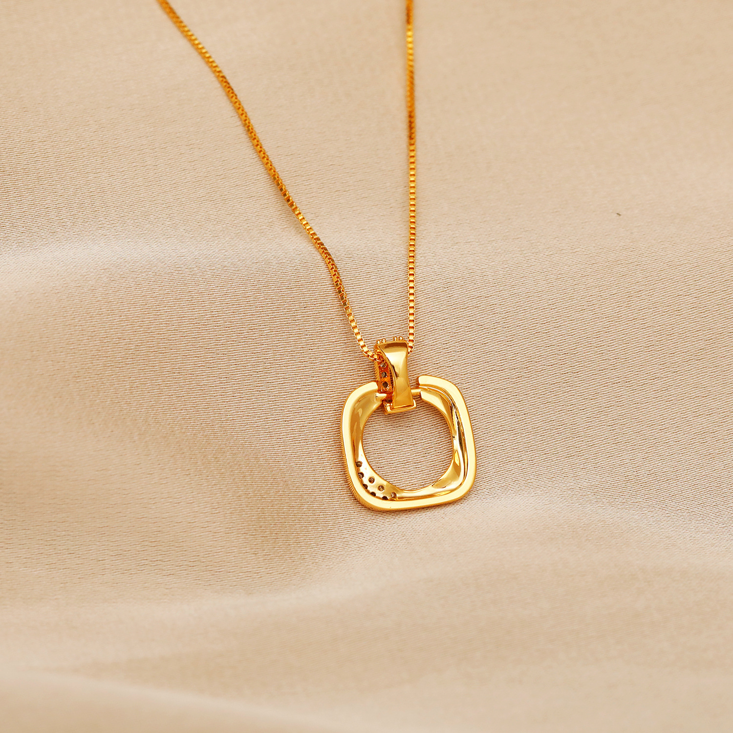 Hyacinto japonés coreano moda geométrica circonio doble anillo colgante diseño de personalidad rectángulo clavícula cadena nicho pequeño fresco adorno collar Specification image