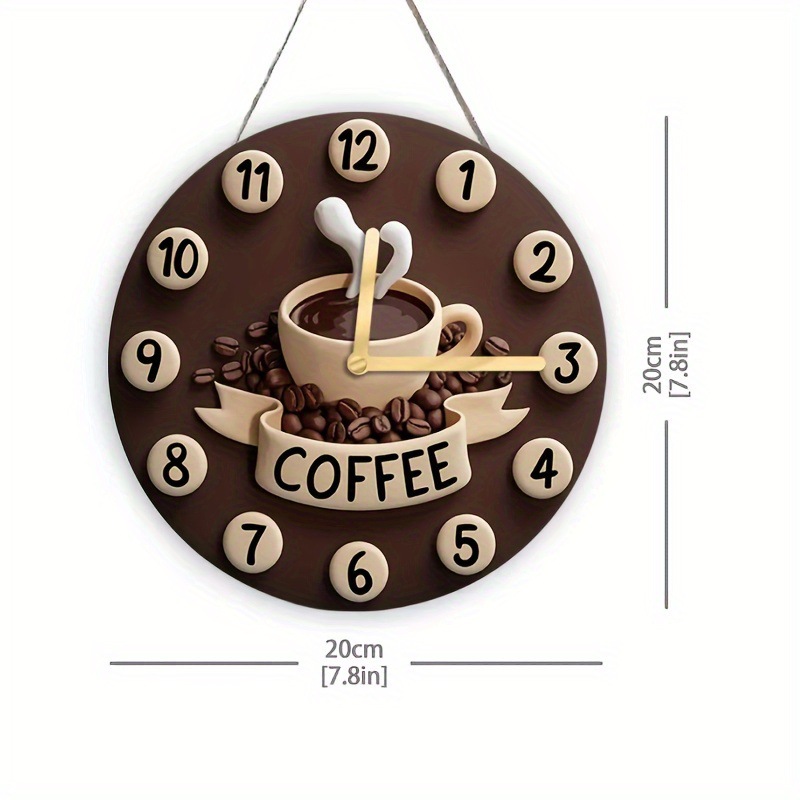 Cross-border wooden flat coffee cup wall clock, round wooden decorative coffee bean design, home kitchen garden decoration Item Picture
