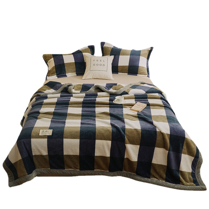 Spring And Autumn New Non-Printed Single-Layer Doudou Fleece Blanket Simple Plaid Jacquard Warm Skin Fleece Blanket Air Conditioning Cover Blanket Item Picture