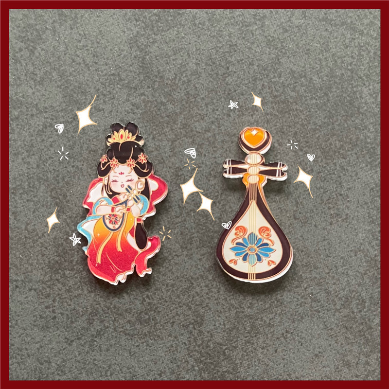 Dunhuang decorative fridge magnets, Gansu cultural and creative night banquet, ancient-style pipa, Chinese-style cartoon magnet, a perfect gift for children