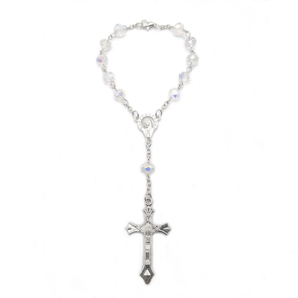 European And American Foreign Trade Cross-Border Sales Of Crystal Rosary Bracelet Seven-Color Crystal Nine-Word Needle Curved Needle Cross Bracelet Crystal Bracelet Jewelry Manufacturers Wholesale details Picture