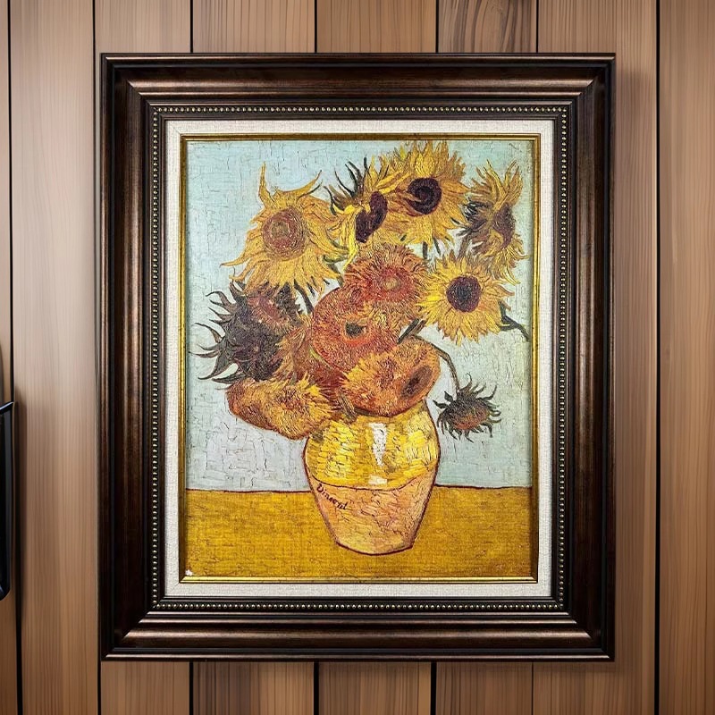 名画家居装饰画向日葵油画复制品卧室餐厅玄关挂画复古挂画