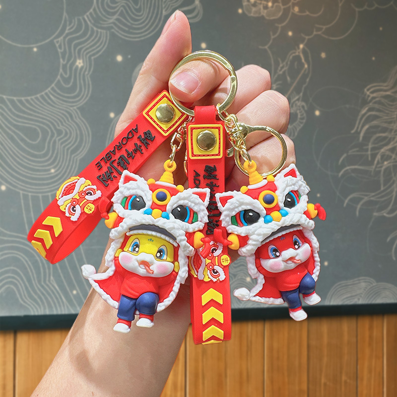 国潮醒狮本命年玩偶饰品新年春节批发小挂件钥匙链蛇年公仔钥匙扣