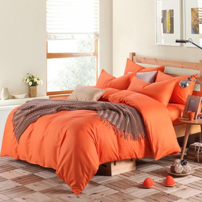 38N Bed Solid Color Four-Piece Set Pure Cotton 100 Sheets Bed Cap Simple Plain Orange Quilt Cover Four Seasons Bed Product 4 details Picture