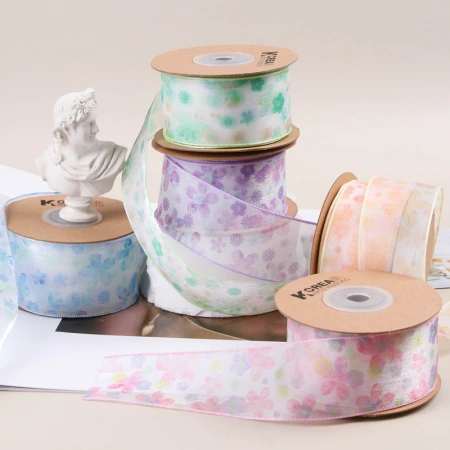 Summer small floral flowing light gauze ribbon hair accessory diy gift, flower packaging, shoe flower, bow, printed snow gauze ribbon Summer small floral flowing light gauze ribbon hair accessory diy gift, flower packaging, shoe flower, bow, printed snow gauze ribbon