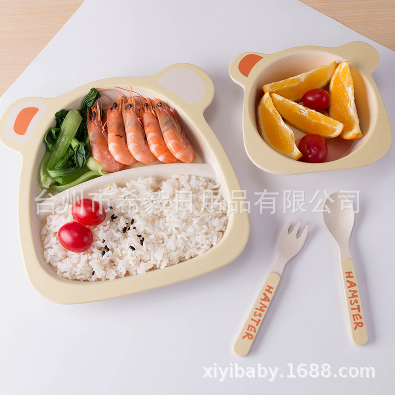 竹纤维儿童餐白底实物图