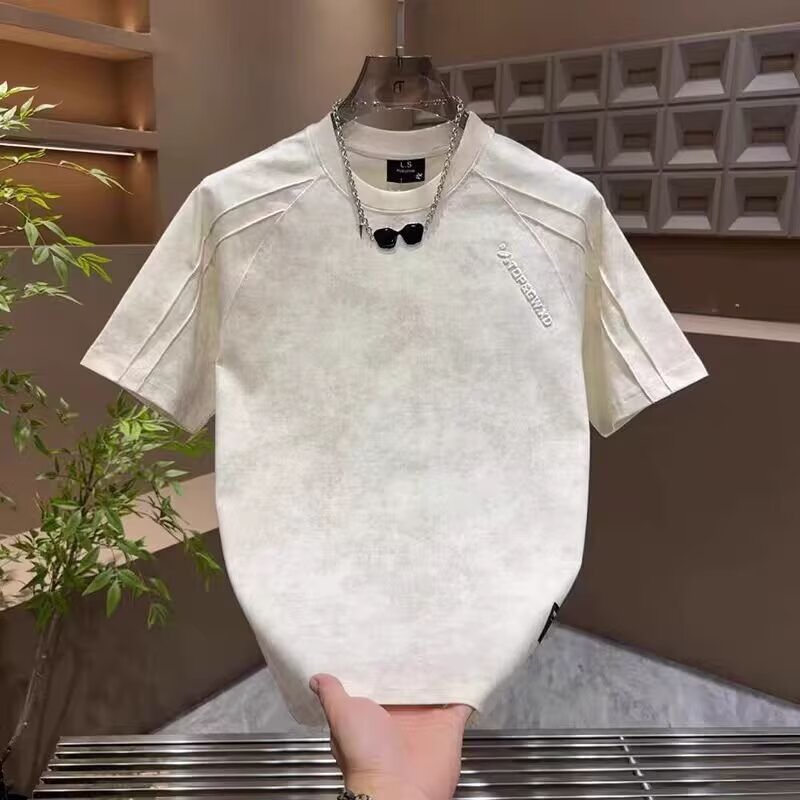 New summer men's trendy and simple short-sleeved T-shirt, a youth fashion letter-patterned round-neck loose half-sleeved top