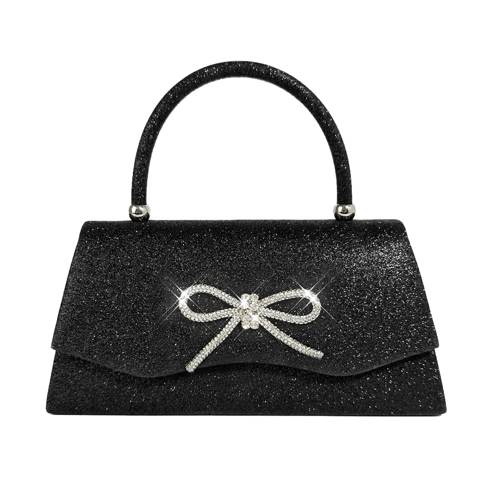 Factory direct supply Amazon in-stock water diamond bow new dinner bag fine powder elegant handbag with slanted chain Item Picture
