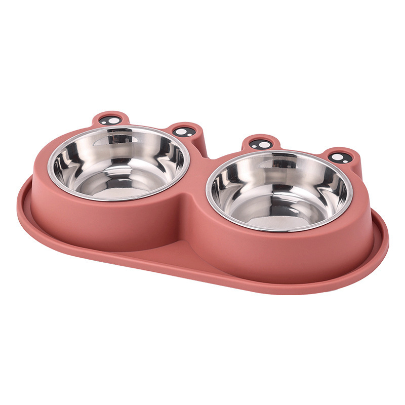 跨境新糖果色大号卡通青蛙宠物双碗不锈钢狗碗宠物用品猫狗防滑碗详情图3