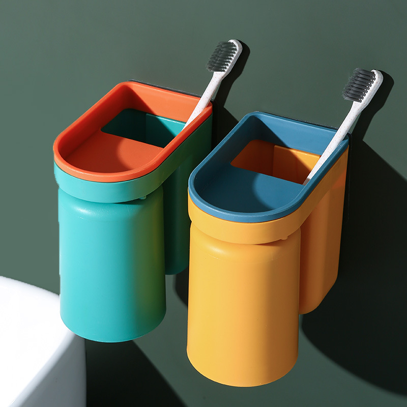 Toothbrush rack, no need for drilling, light luxury mouthwash cup, brushing cup, wall-mounted bathroom storage box, couple's tooth cylinder details Picture