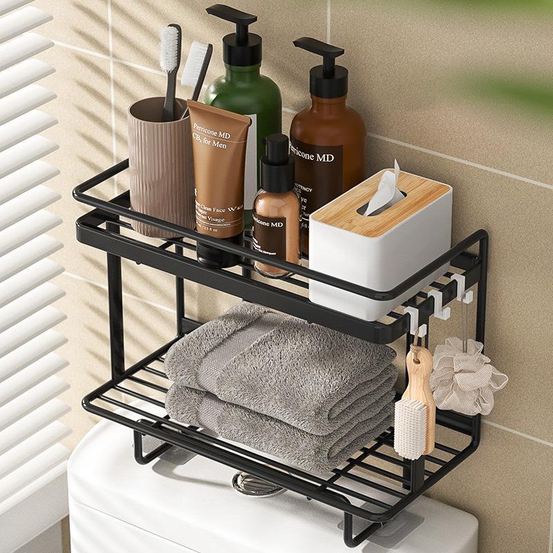 Toilet Tank Storage Rack Wrought Iron Toilet Perforation-Free Multi-Functional Storage Rack Bathroom Toilet Above The Shelf Application Scenario
