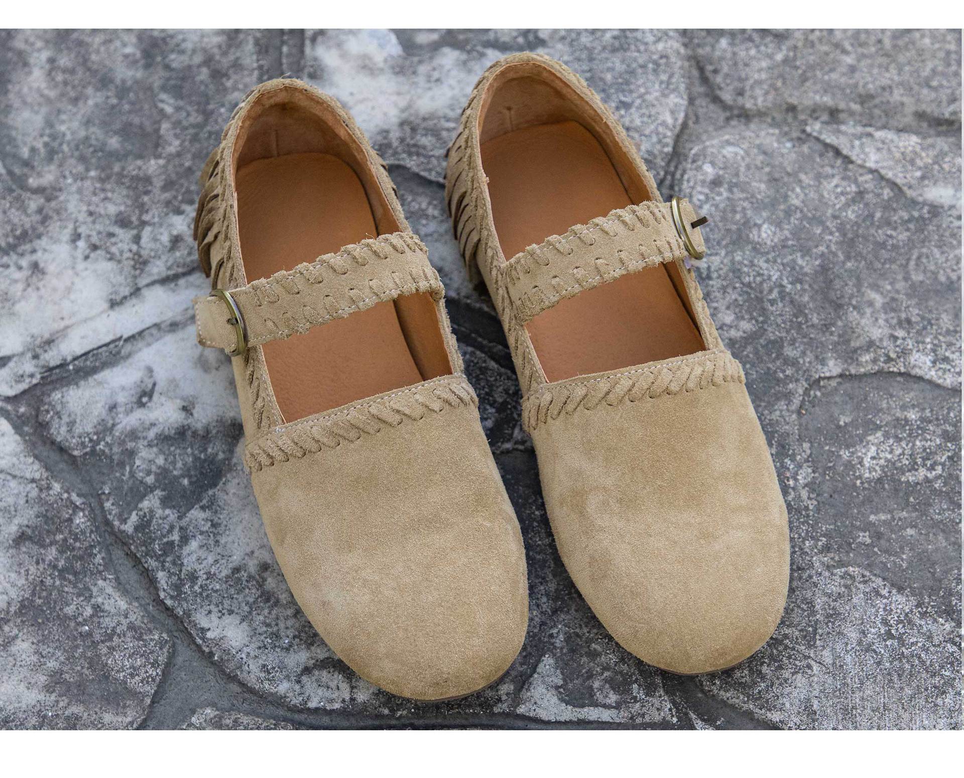 莫卡辛真皮流苏平底单鞋女芭蕾玛丽珍鞋魔术贴舒适不累脚复古女鞋详情14