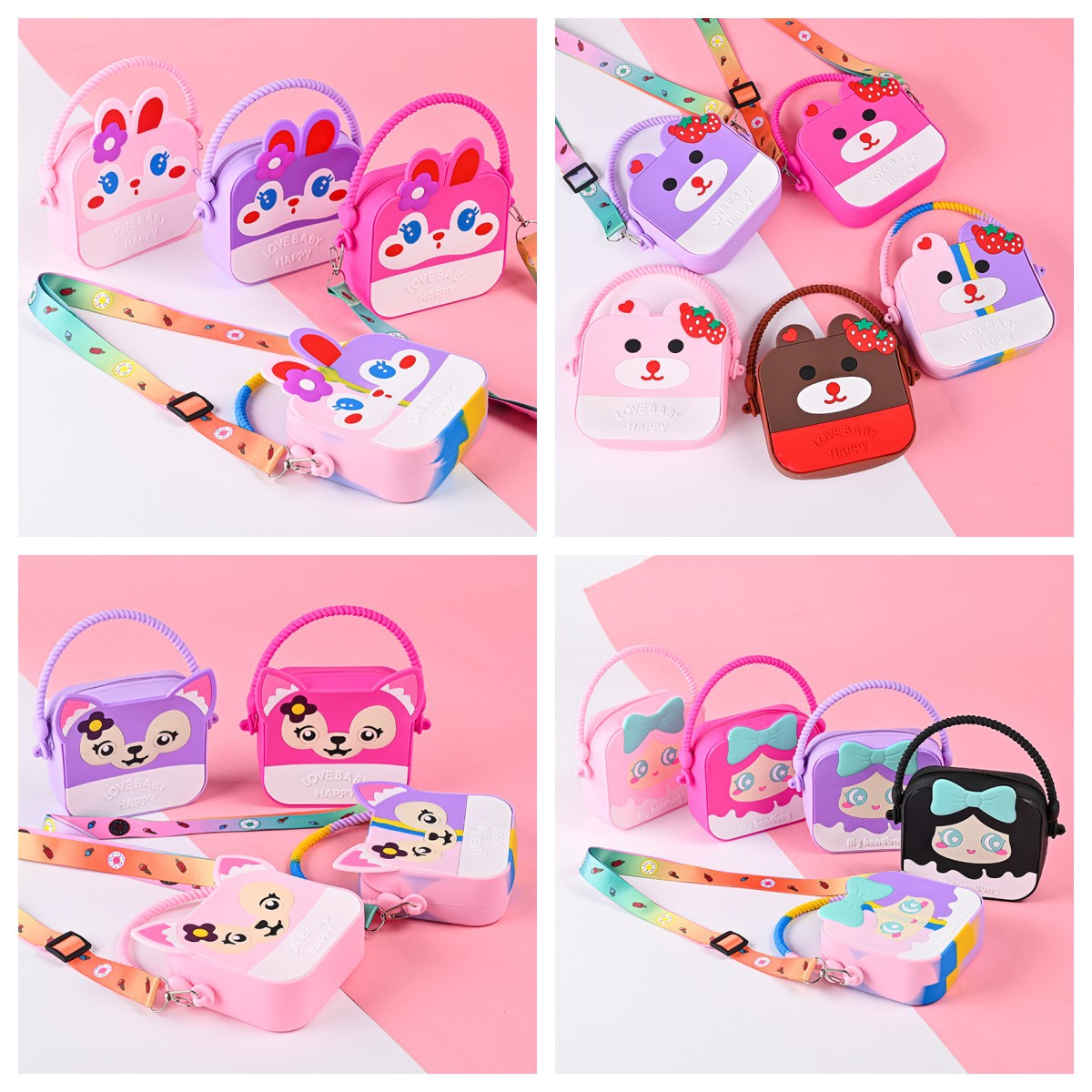 立体卡通小方包可爱卡通防水便携手提硅胶包儿童出行收纳零钱包硅胶零钱包包儿童玩具