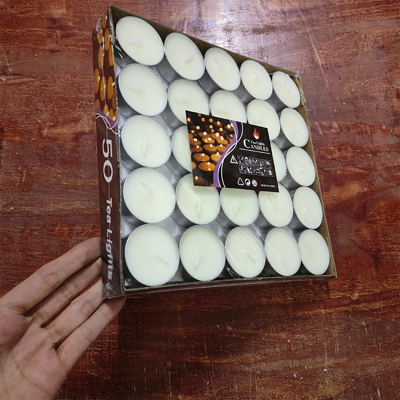 Wholesale of 100 box-packed 4-hour smokeless candle tea brewing paraffin wax birthday confession small candles, 50 round pieces details Picture
