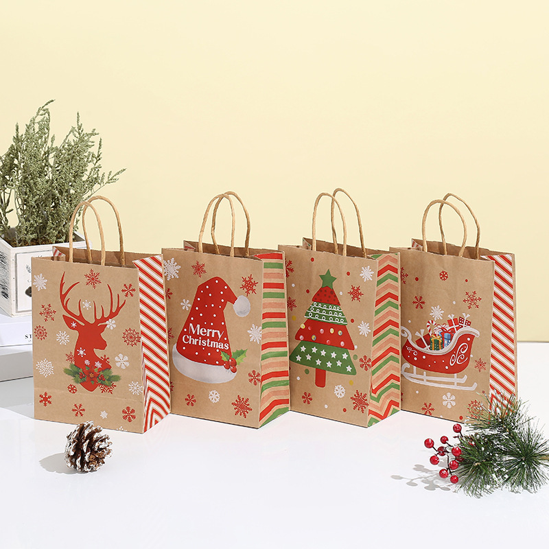 Wholesale of Christmas gift handbags, Christmas Eve candy gift paper bags, apple kraft paper packaging bags from manufacturers details Picture