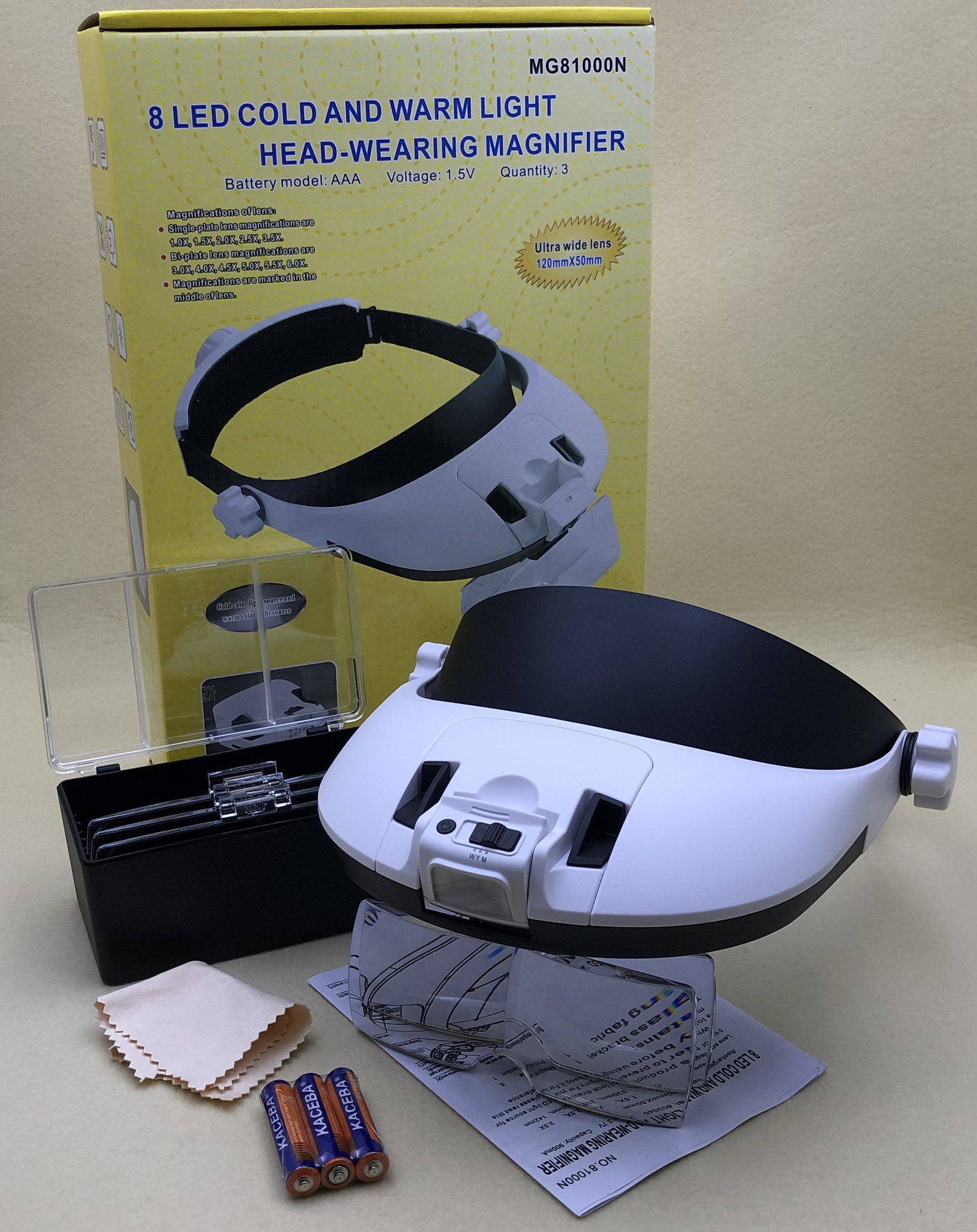 The new 81000N head-mounted helmet-style magnifying glass with 8 LED lights for cold and warm light reading and maintenance
