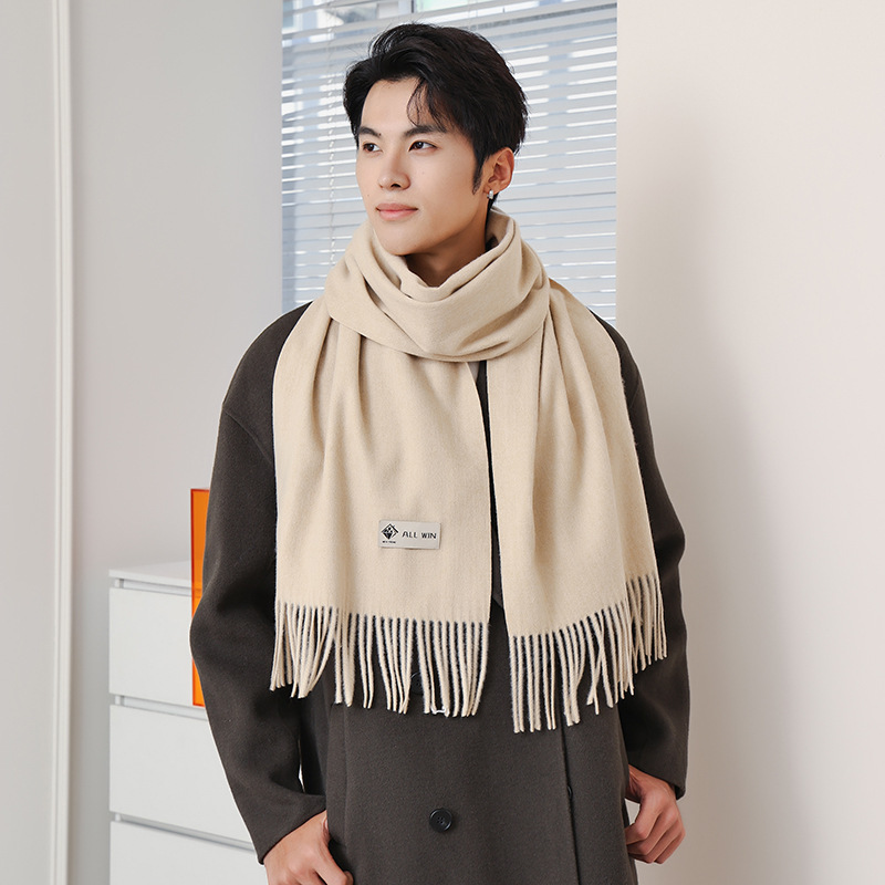 Men's Scarf Winter Burst Wool Scarf Female Winter High-Grade Sense New Korean Version Of Solid Color Cashmere Scarf Wholesale Specification drawing