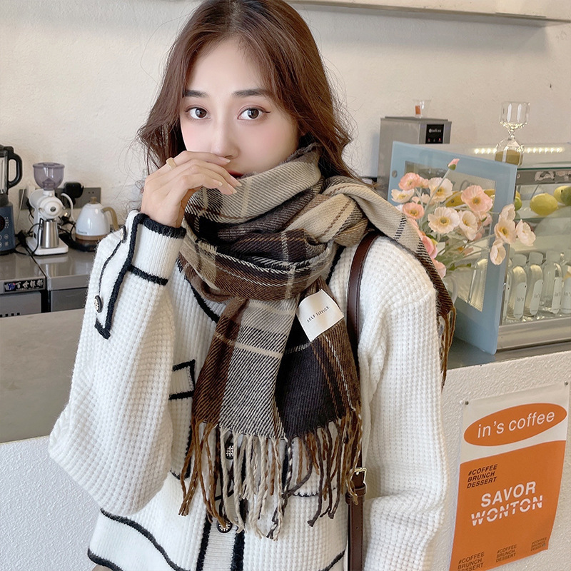 Scarf Female Winter Korean Version Of All Vintage Plaid Imitation Cashmere Girl Student Bib Couple Shawls Wholesale Manufacturers Specification drawing