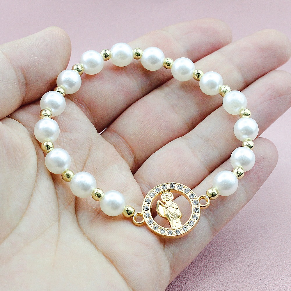 European And American Foreign Trade Amazon Shein Hot St. Jude Diamond Death Bracelet Women's Pearl Elastic Prayer Bracelet Manufacturers Wholesale details Picture