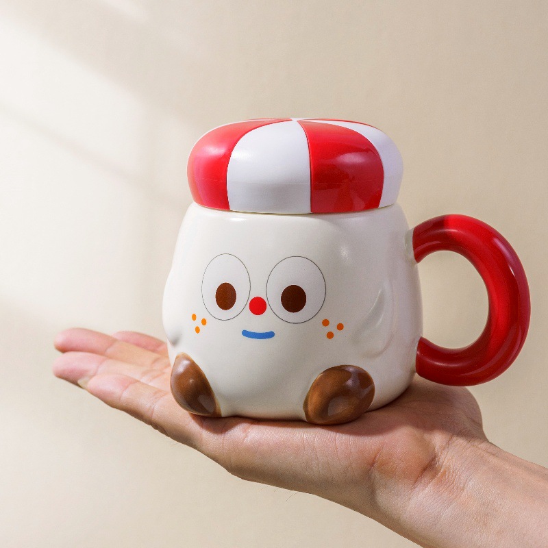 Clown expression cup, cute covered mug, funny couple water cup, cartoon pattern cup, high appearance level breakfast cup details Picture