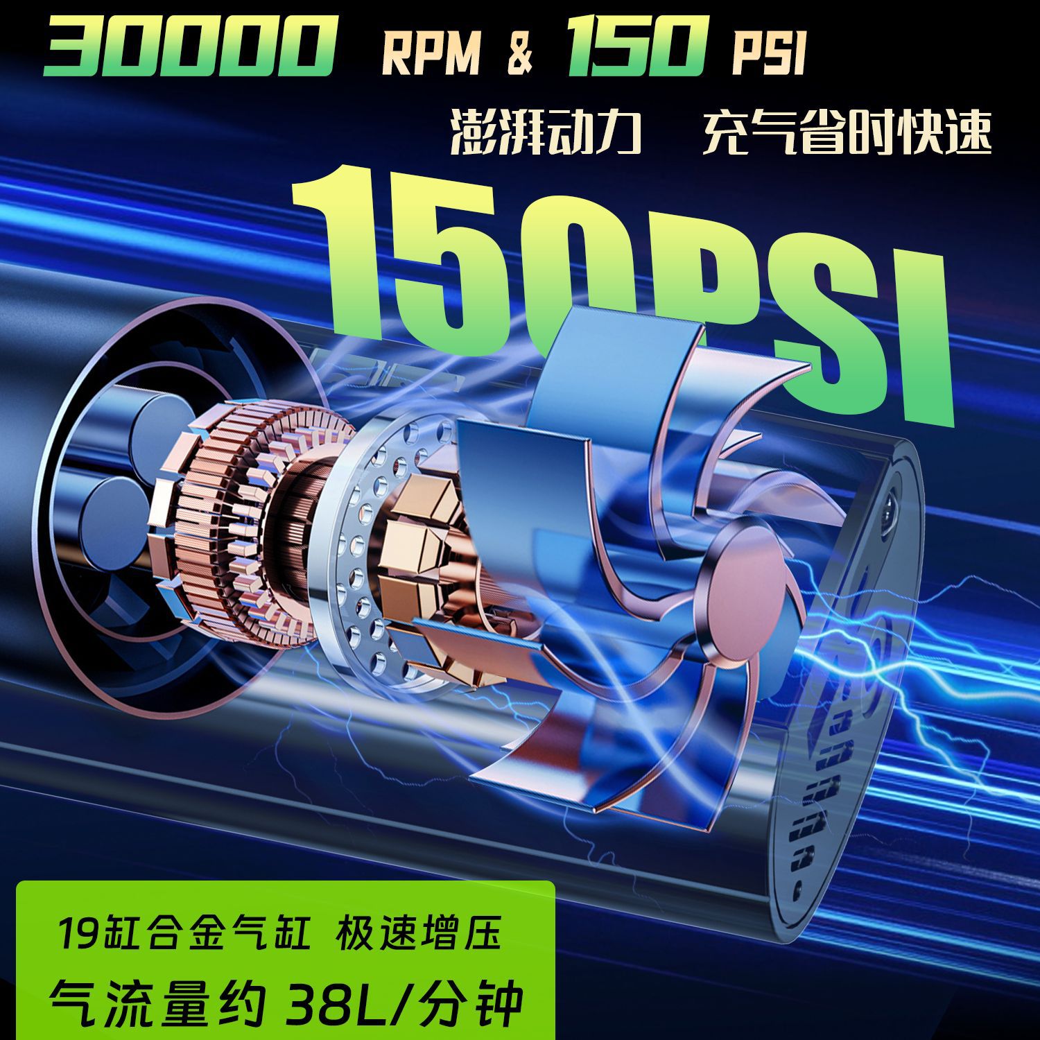 Wireless 19-cylinder intelligent vehicle-mounted air pump, portable air pump for cars, motorcycles and electric vehicles Specification image